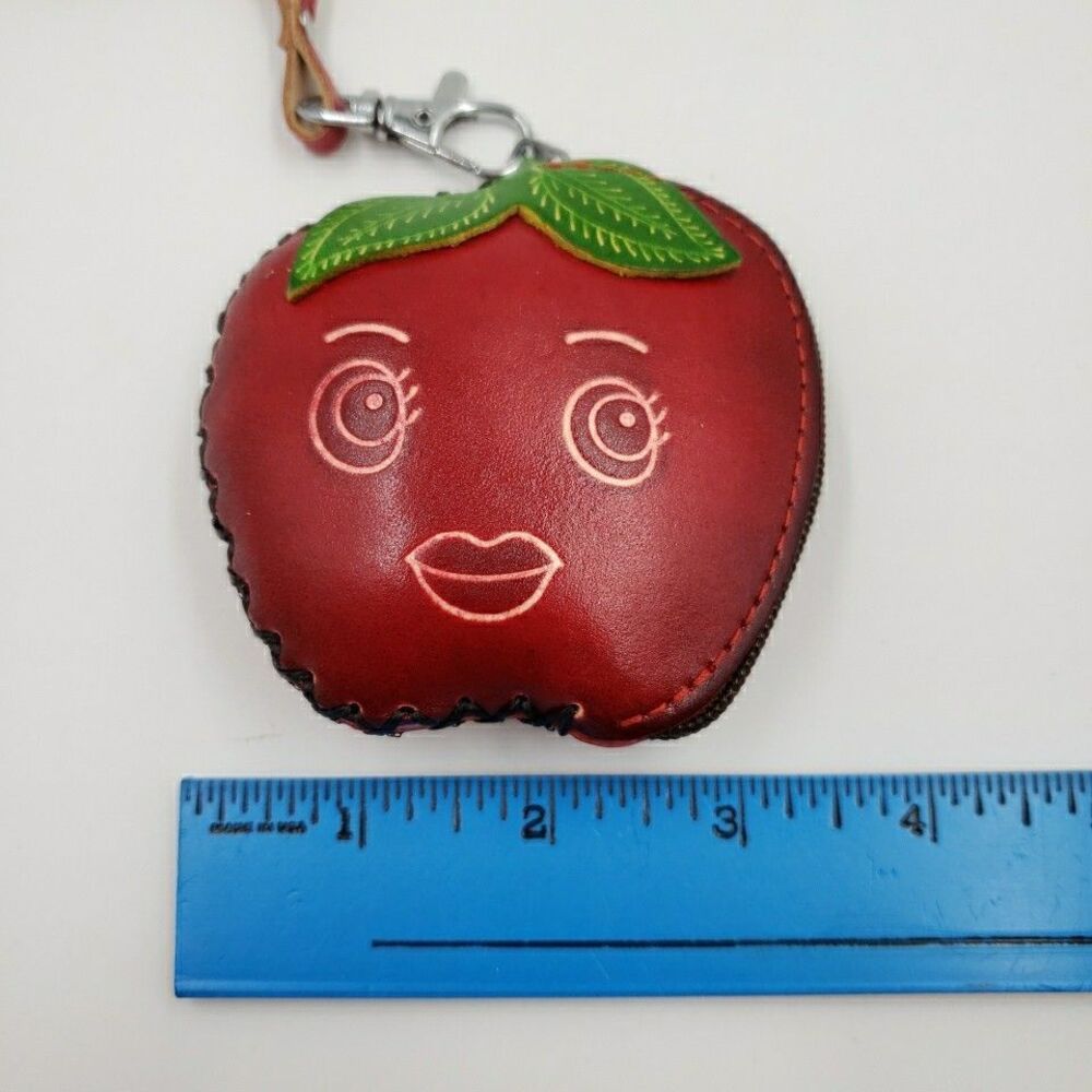 Apple Coin Purse Leather Fruit Mini Wallet Wristlet Keychain Cute Zipper Pouch - Picture 11 of 13